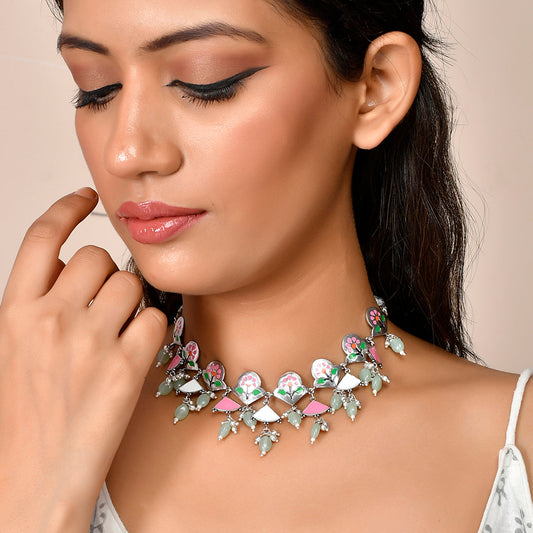 Bagh E Fiza Basanti Leaves and Flowers Necklace