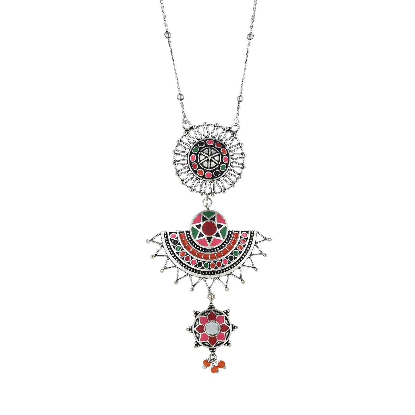 Folklore Pink Enamel Layered Drop Necklace