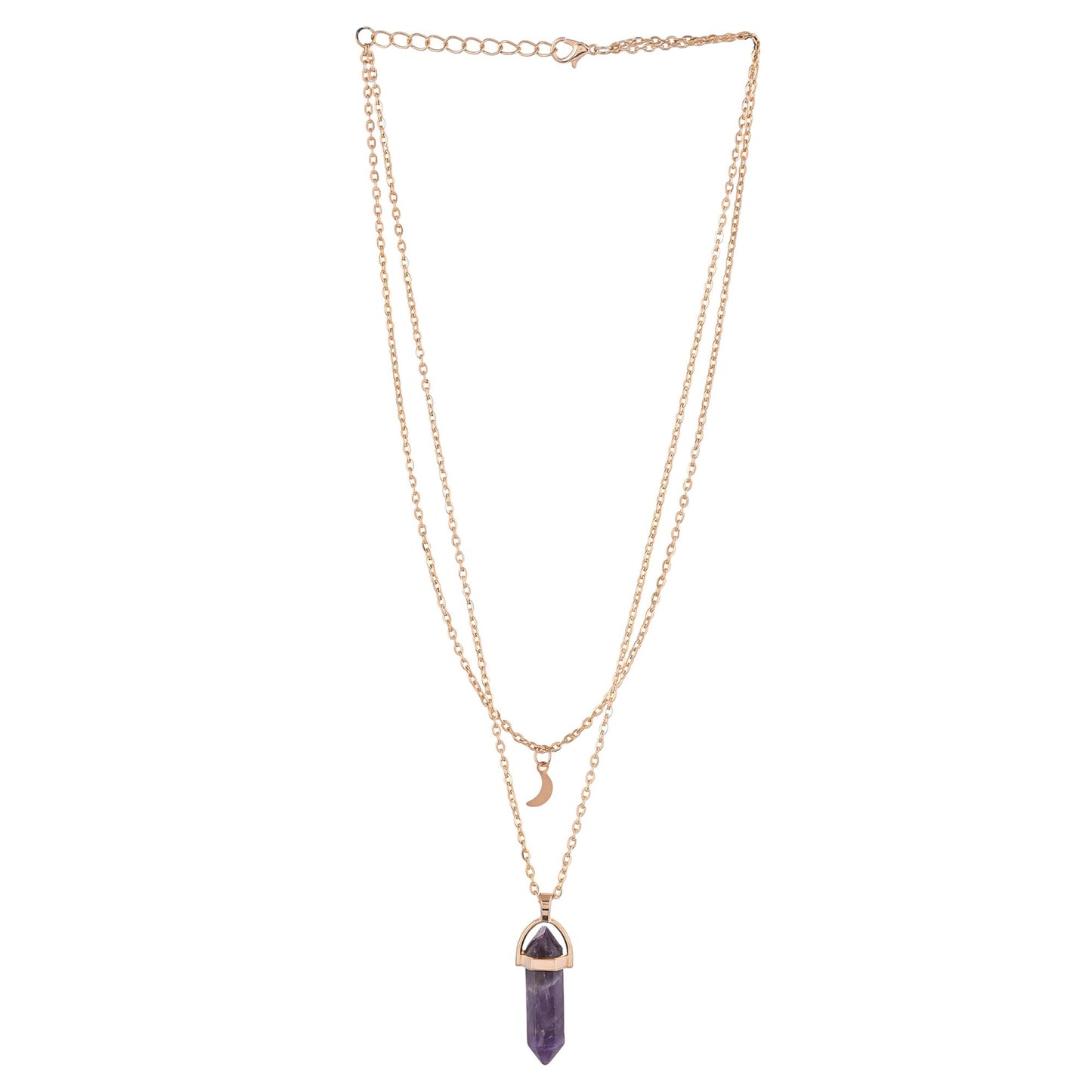 Purple Crystal And Moon Charm Gold-Plated Necklace