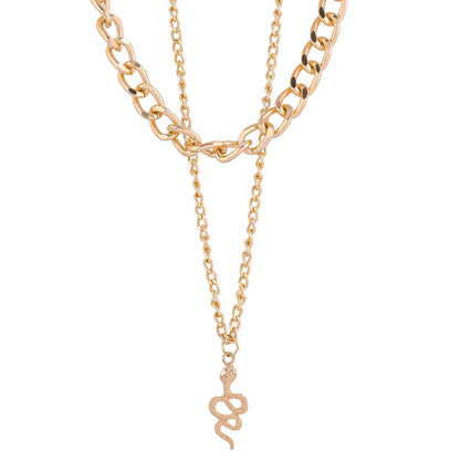 Link Snake Chain Stack Gold Charm Necklace
