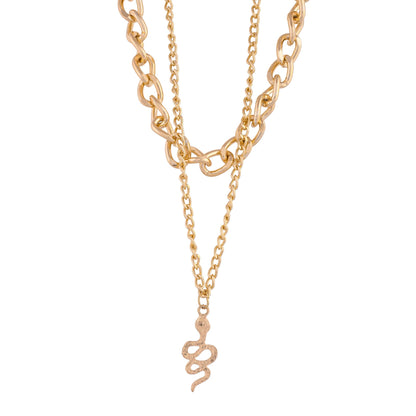 Link Snake Chain Stack Gold Charm Necklace