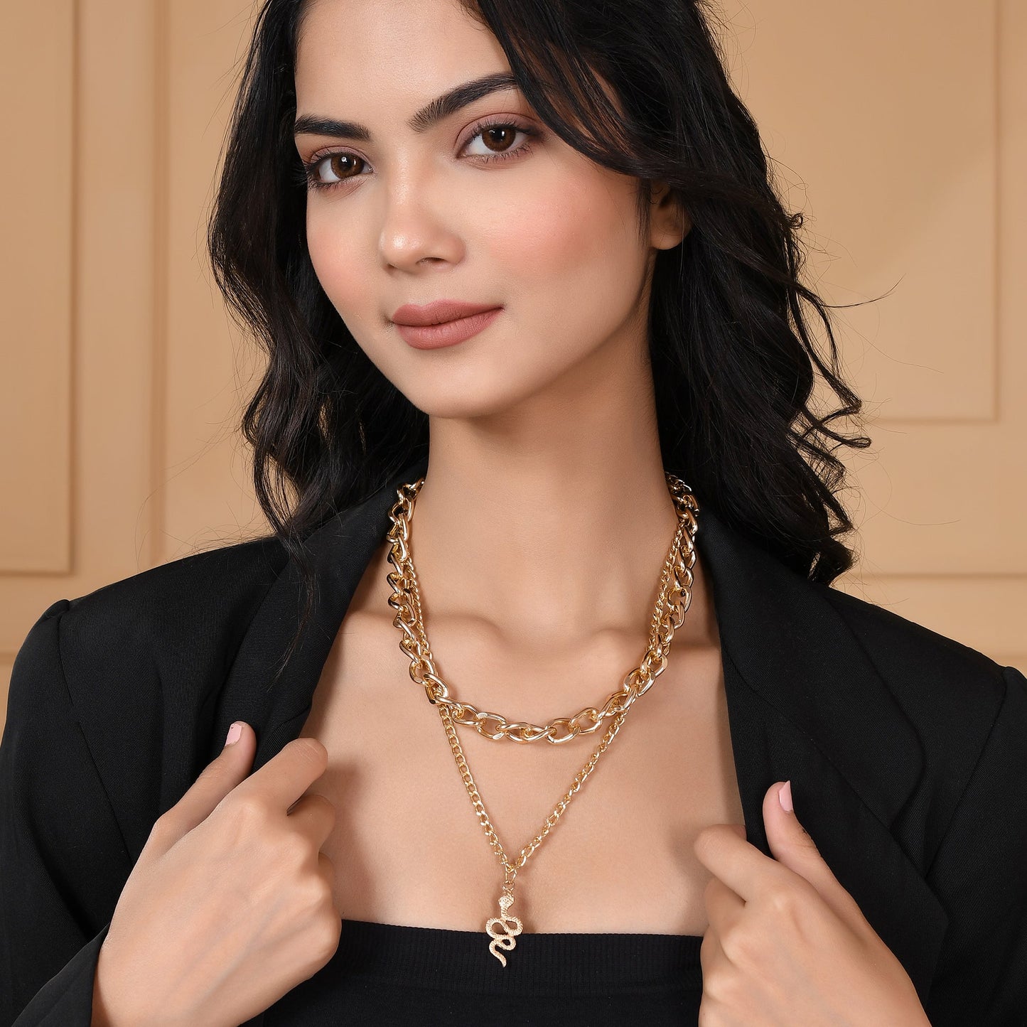 Link Snake Chain Stack Gold Charm Necklace