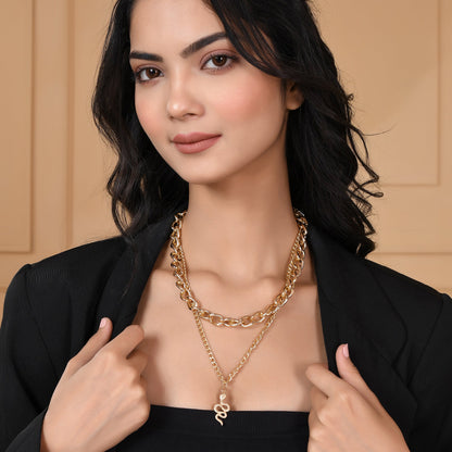 Link Snake Chain Stack Gold Charm Necklace