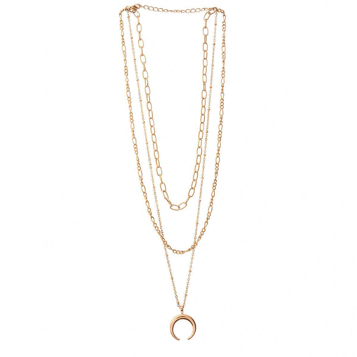 Trendy Essentials Crescent Layered Gold Plated Brass Necklace