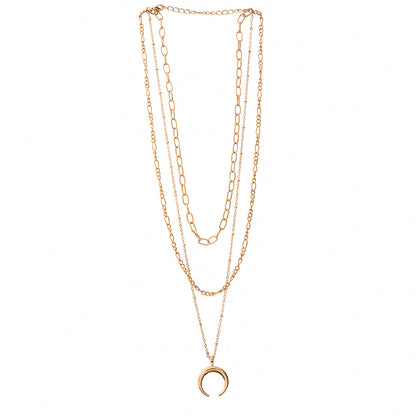 Trendy Essentials Crescent Layered Gold Plated Brass Necklace