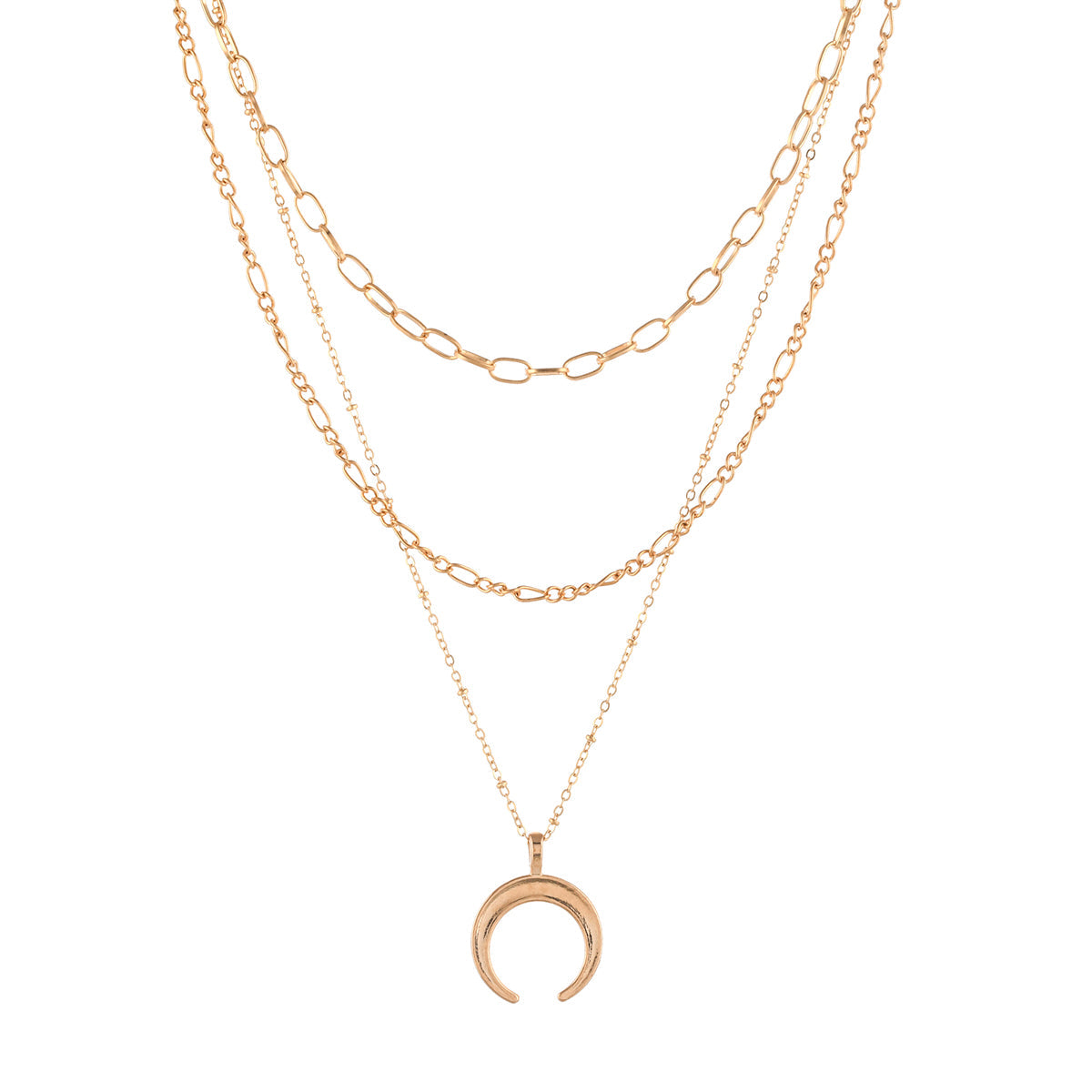 Trendy Essentials Crescent Layered Gold Plated Brass Necklace