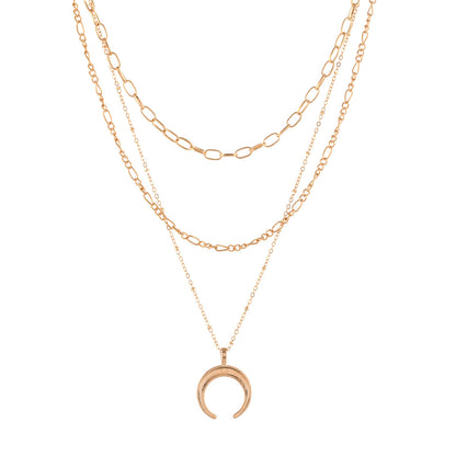 Trendy Essentials Crescent Layered Gold Plated Brass Necklace