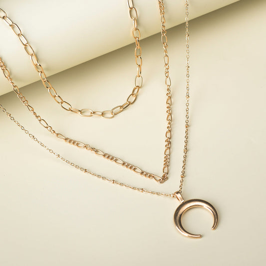 Trendy Essentials Crescent Layered Gold Plated Brass Necklace
