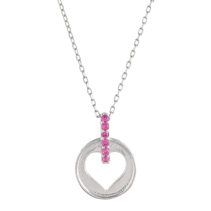 Pink CZ Heart Silver Pendant