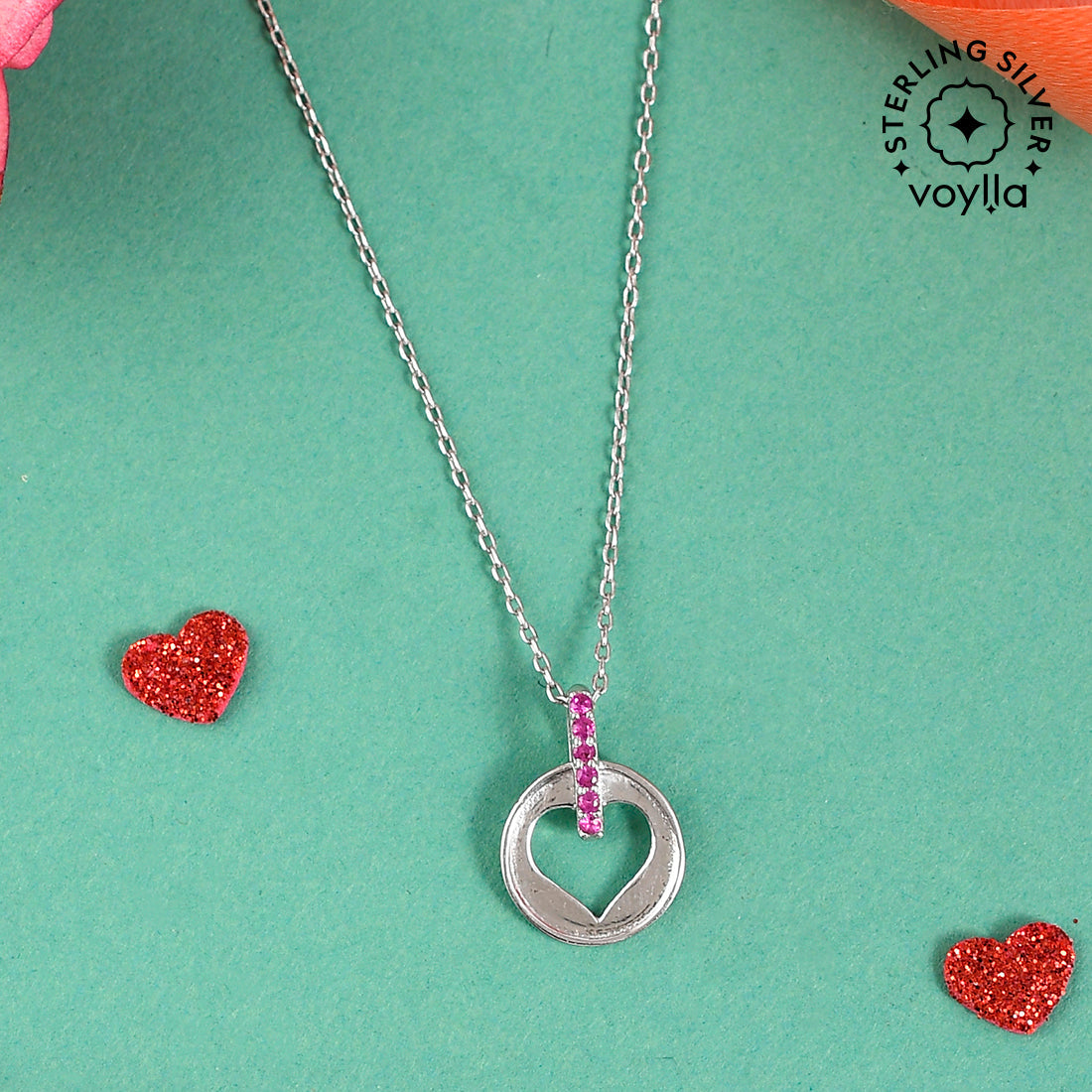 Pink CZ Heart Silver Pendant