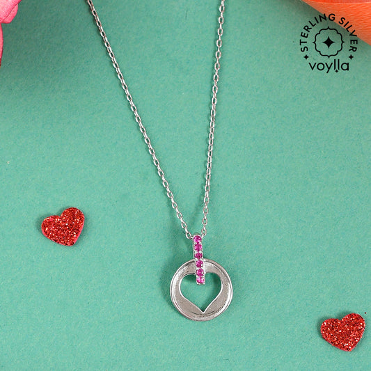 Pink CZ Heart Silver Pendant