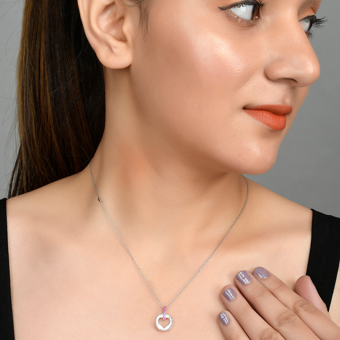 Pink CZ Heart Silver Pendant