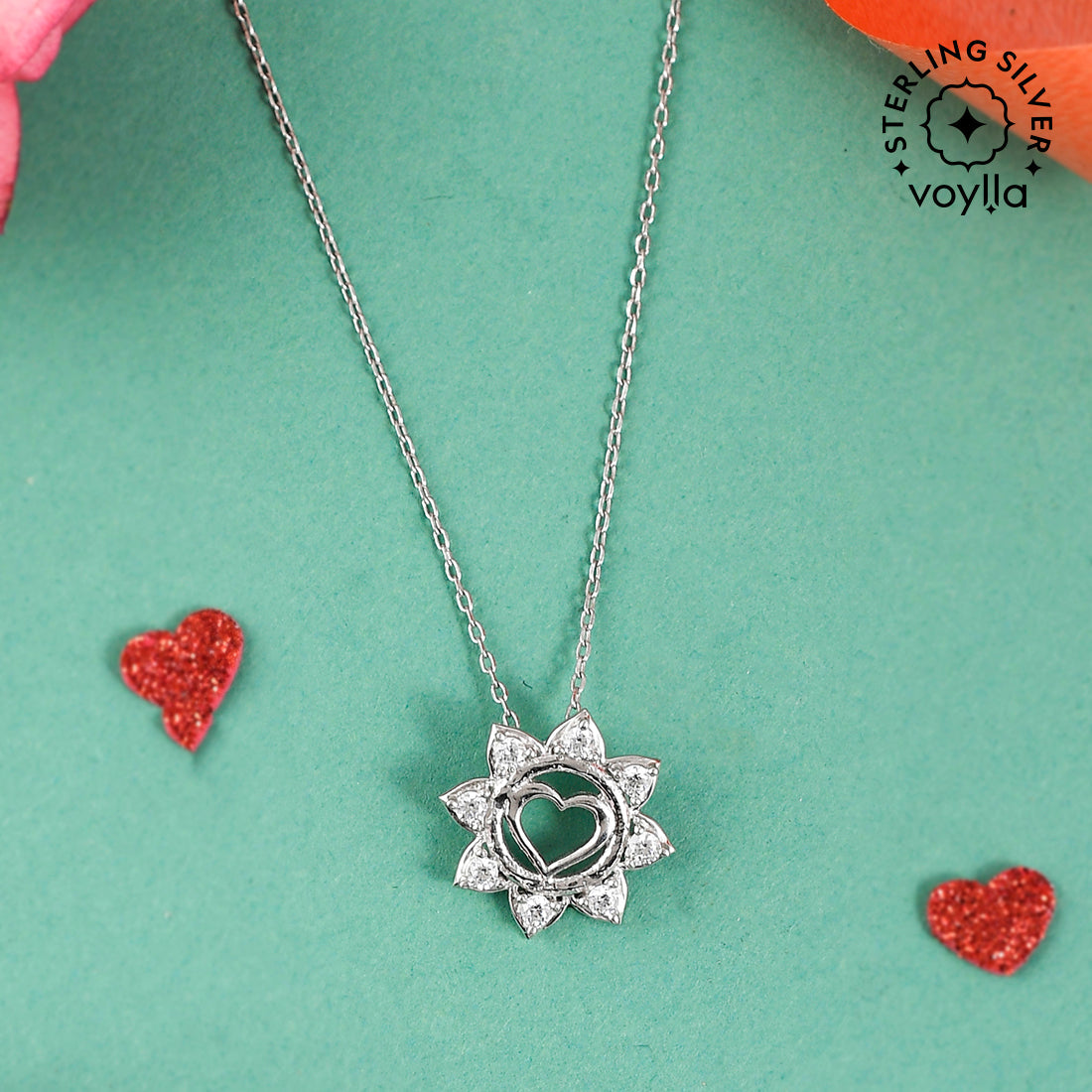 Sterling Silver Floral Heart Pendant