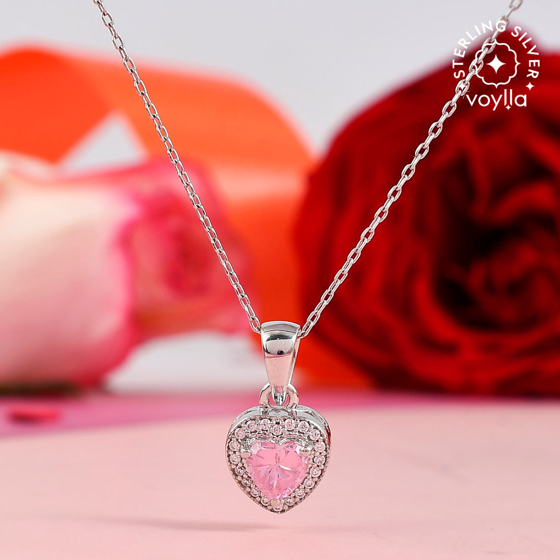 Sterling Silver Pink and Silver Zircons Pendant