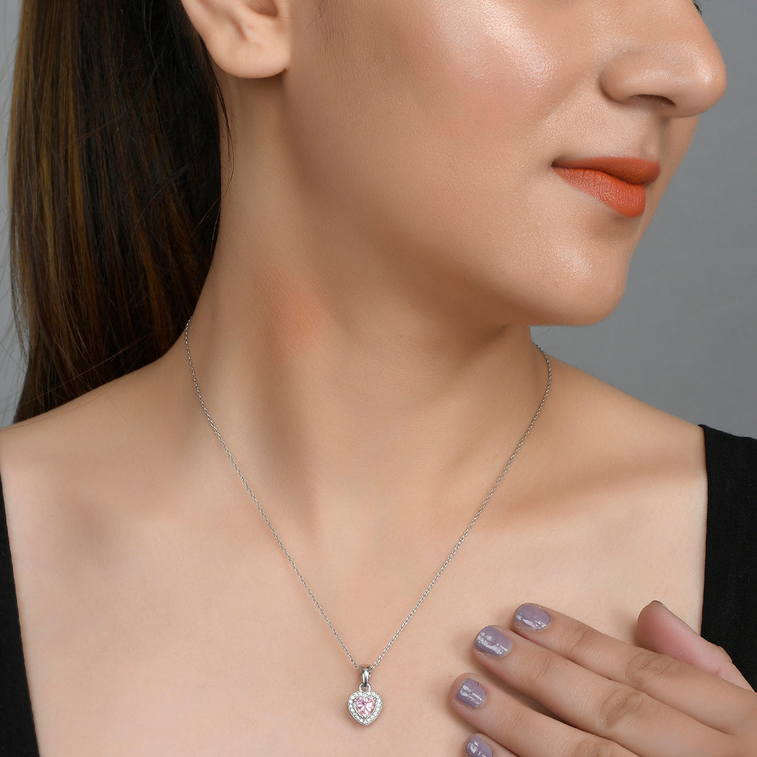 Sterling Silver Pink and Silver Zircons Pendant
