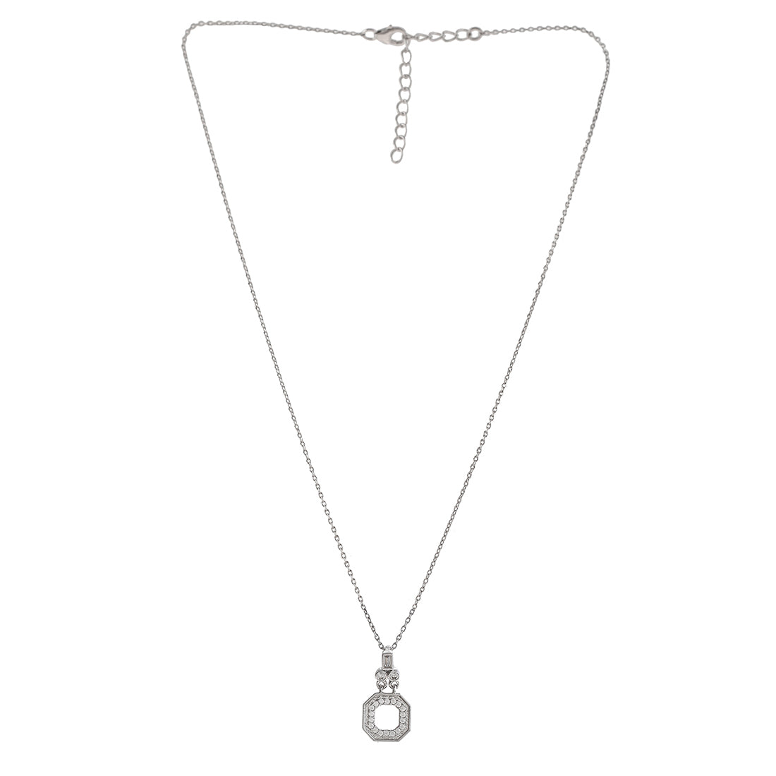 Mother's Day Collection Sterling Silver Round Cut CZ Pendant with Serpentine Chain