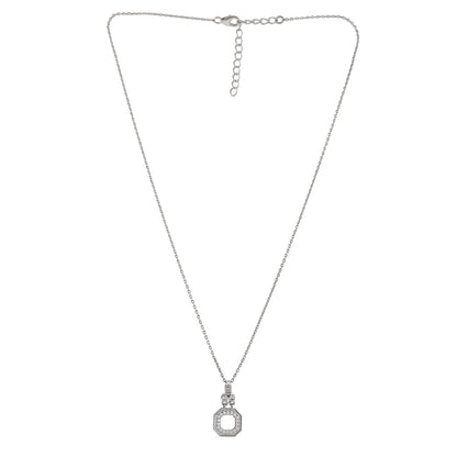 Mother's Day Collection Sterling Silver Round Cut CZ Pendant with Serpentine Chain
