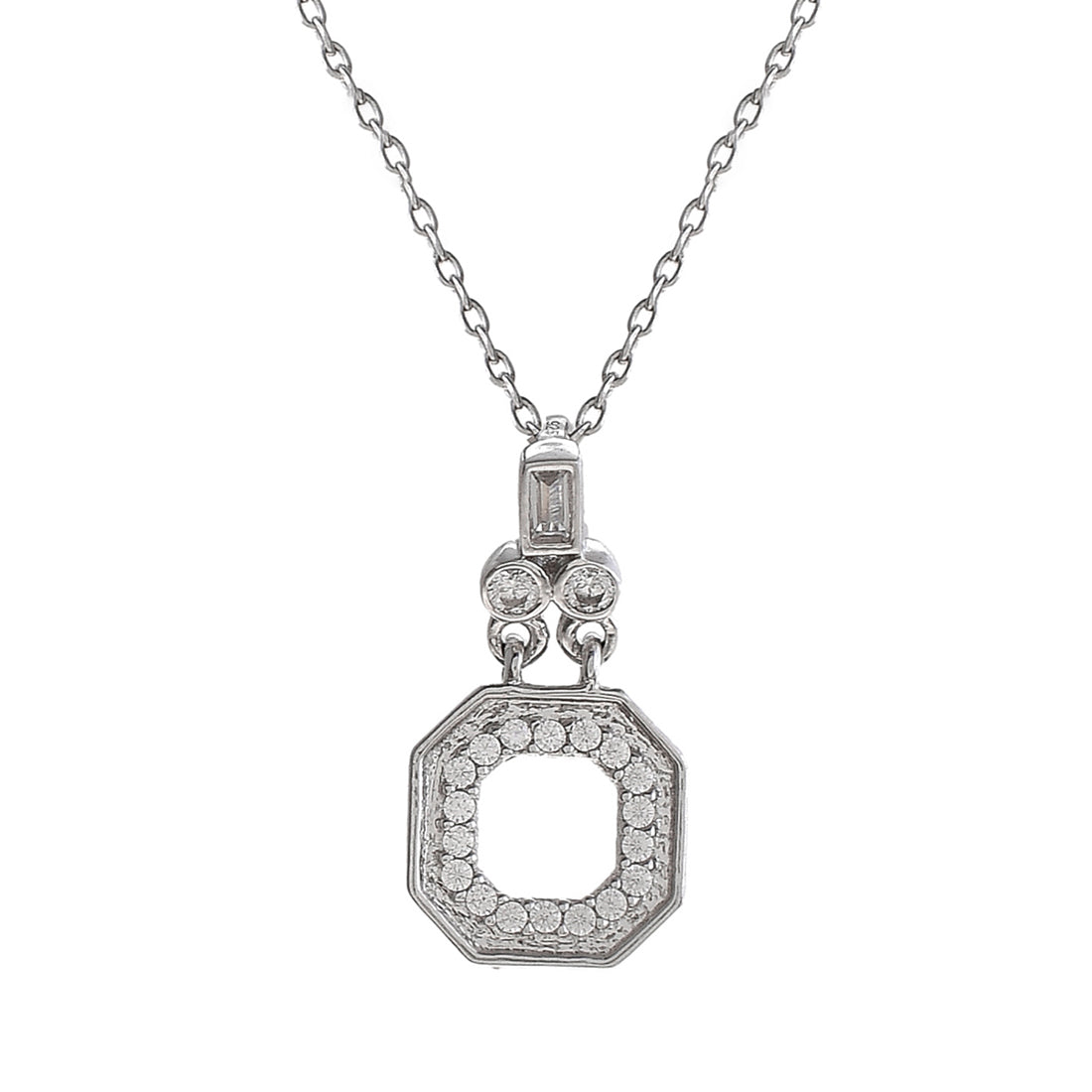 Mother's Day Collection Sterling Silver Round Cut CZ Pendant with Serpentine Chain
