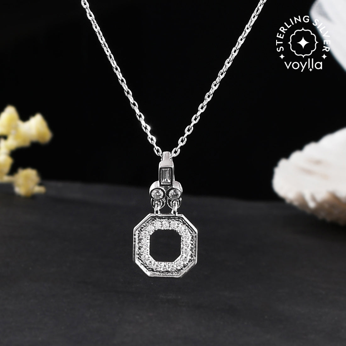 Mother's Day Collection Sterling Silver Round Cut CZ Pendant with Serpentine Chain