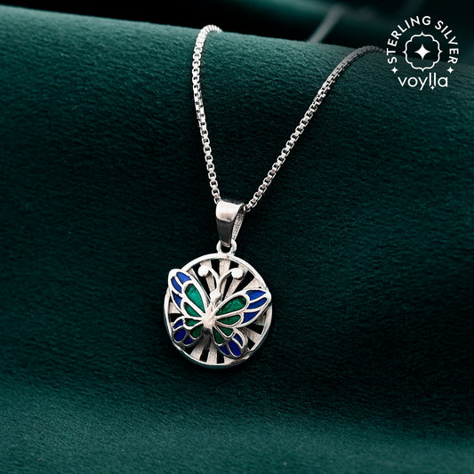Tropical Wildlife Vibrant Butterfly  Sterling Silver Pendant