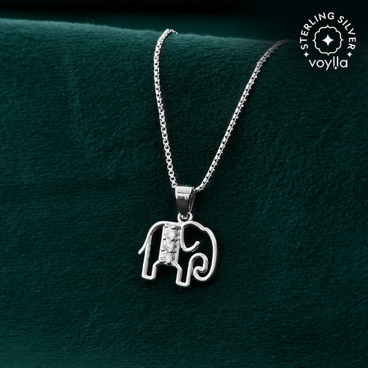 Tropical Wildlife Elegant Elephant  Sterling Silver Pendant