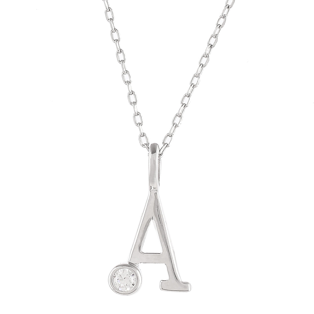 Sterling Silver Alphabet A Round Cut CZ Pendant