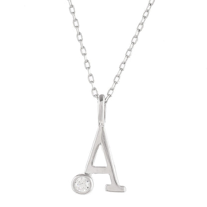 Sterling Silver Alphabet A Round Cut CZ Pendant