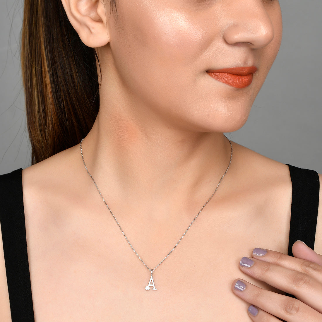 Sterling Silver Alphabet A Round Cut CZ Pendant