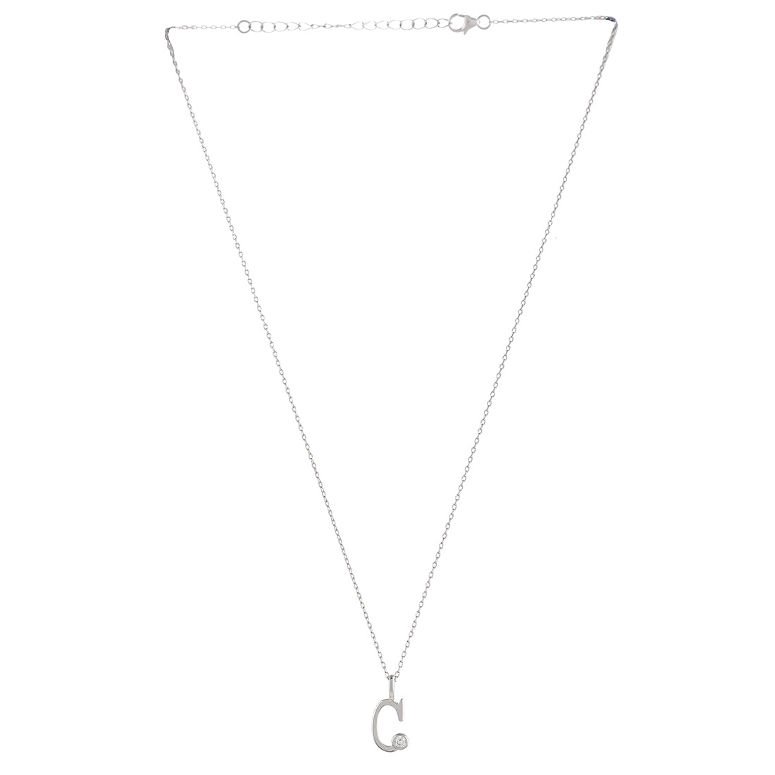 Sterling Silver Alphabet C Round Cut CZ Pendant