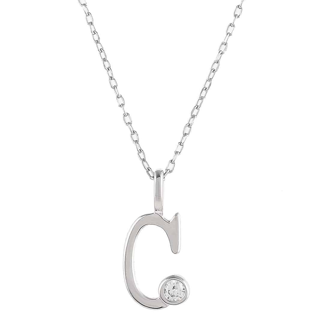 Sterling Silver Alphabet C Round Cut CZ Pendant