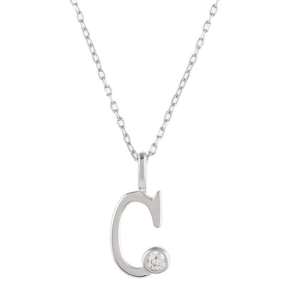 Sterling Silver Alphabet C Round Cut CZ Pendant