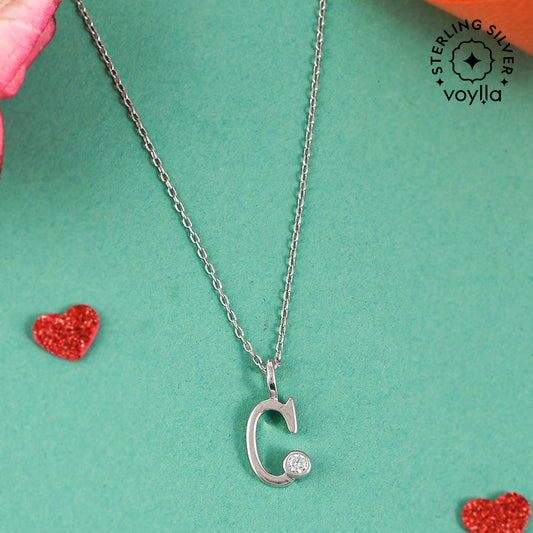 Sterling Silver Alphabet C Round Cut CZ Pendant