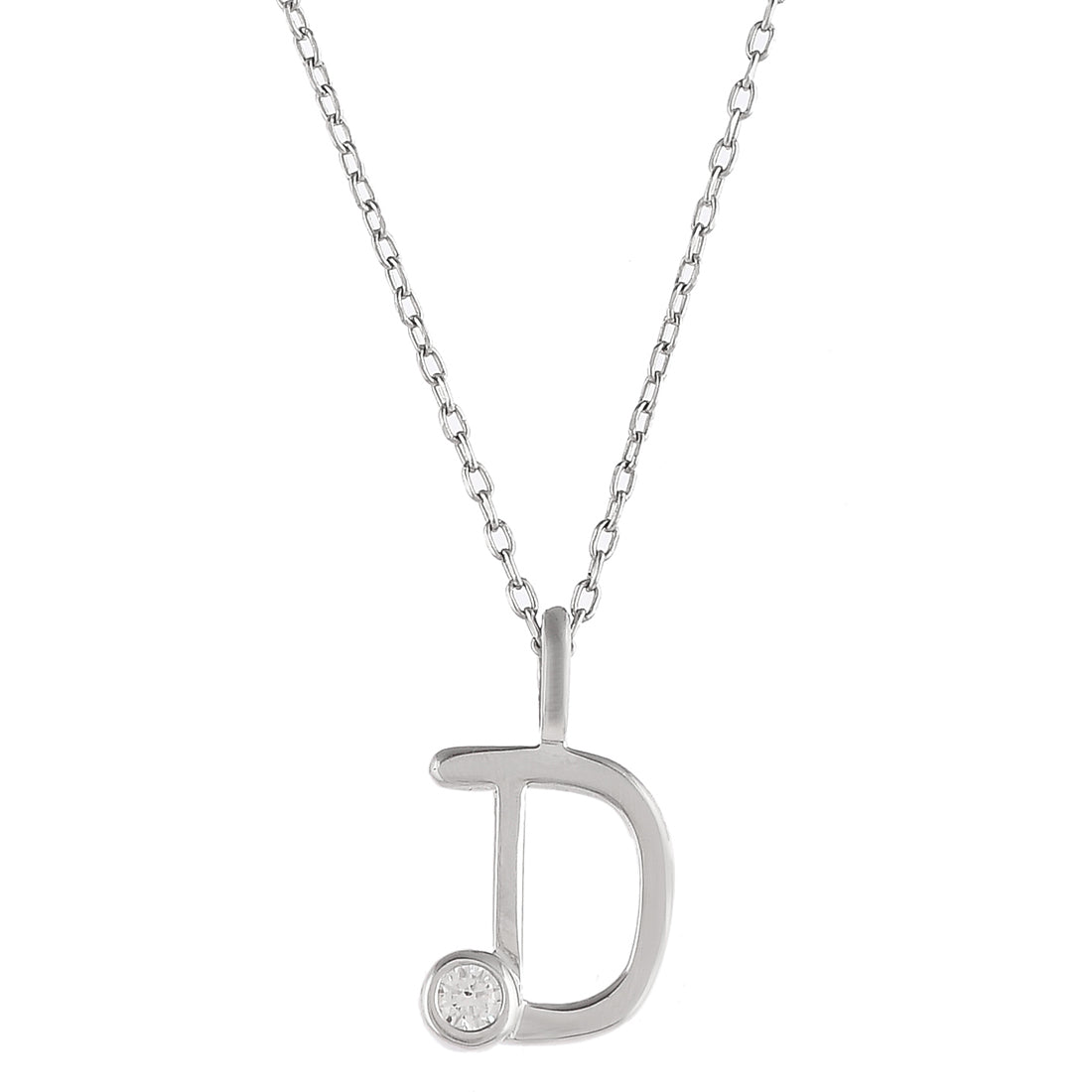 Sterling Silver Alphabet D Round Cut CZ Pendant