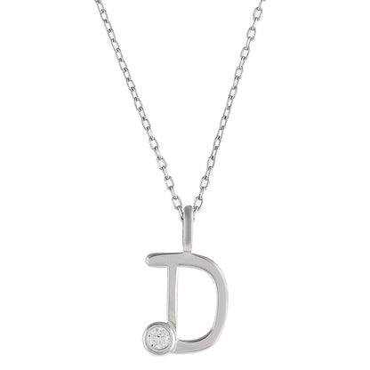 Sterling Silver Alphabet D Round Cut CZ Pendant