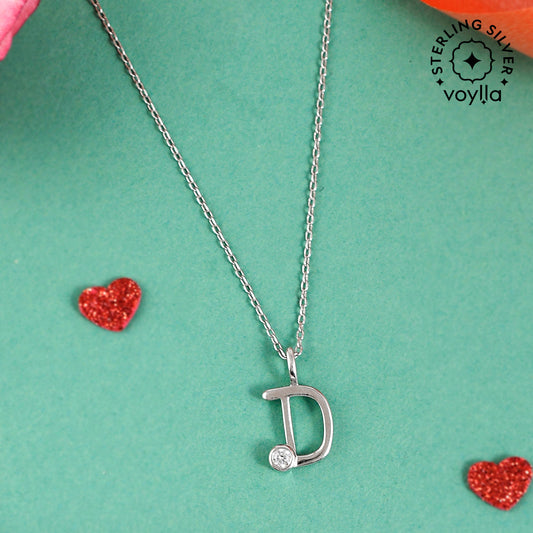 Sterling Silver Alphabet D Round Cut CZ Pendant