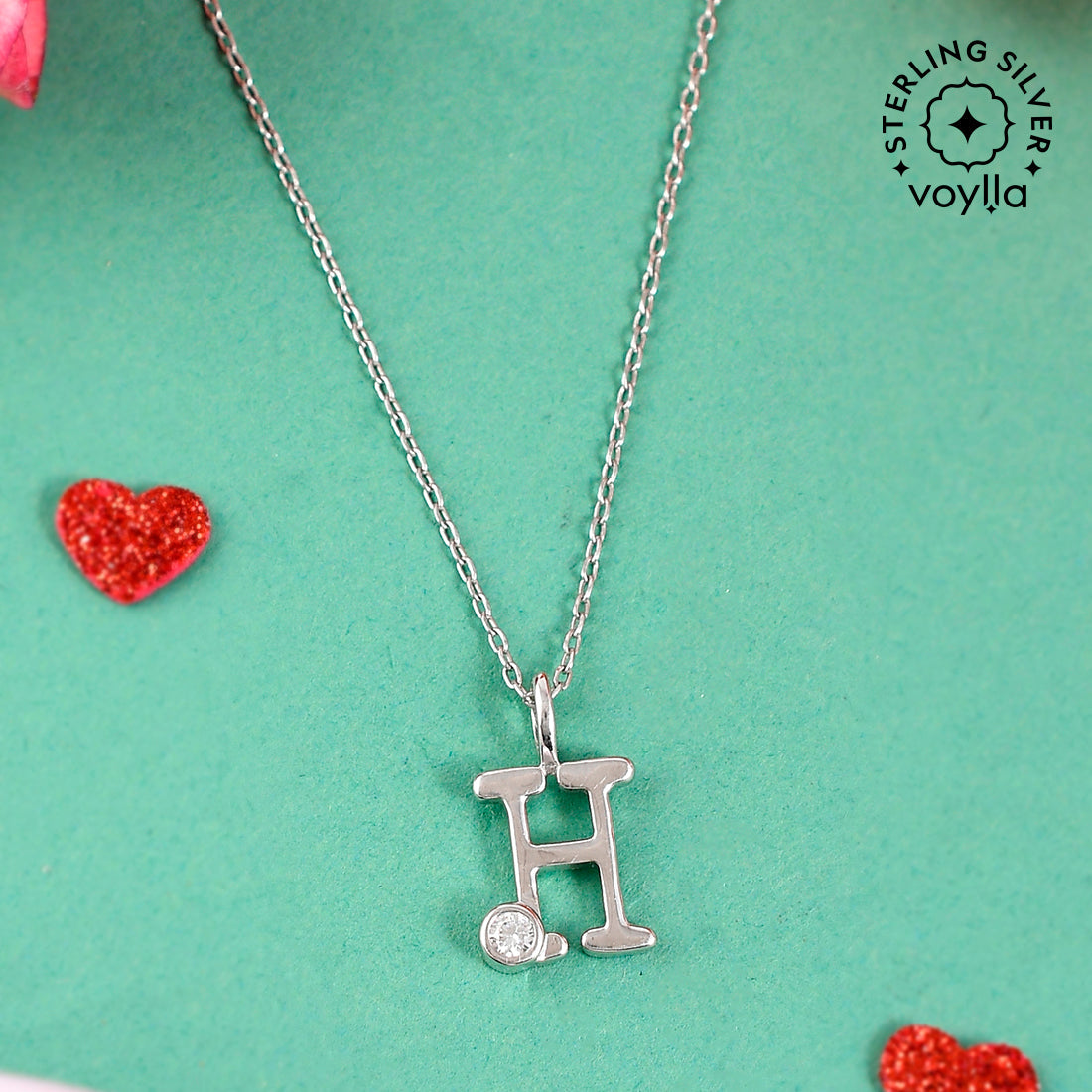 Sterling Silver Alphabet H Round Cut CZ Pendant