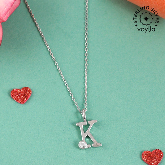 Sterling Silver Alphabet K Round Cut CZ Pendant