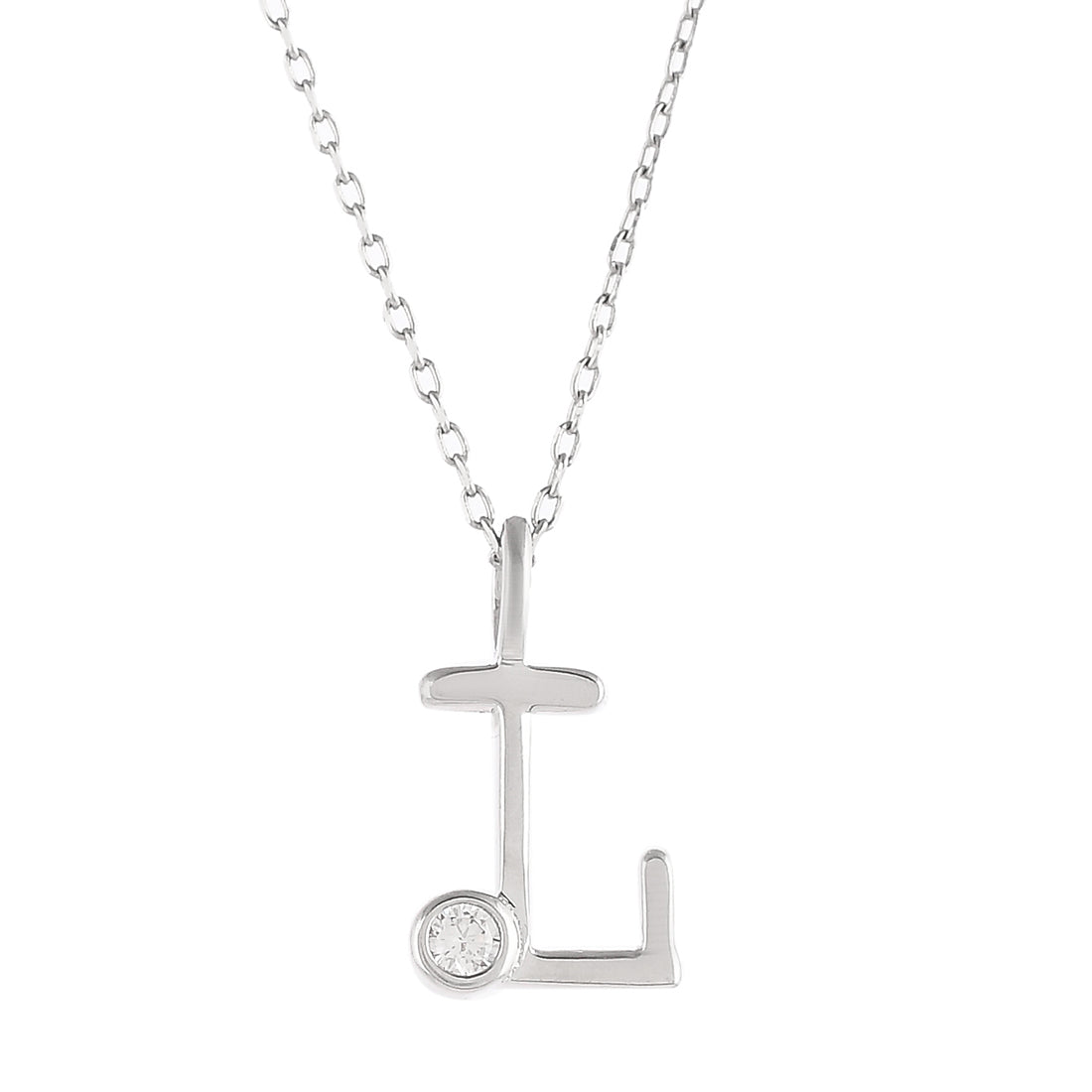 Sterling Silver Alphabet L Round Cut CZ Pendant