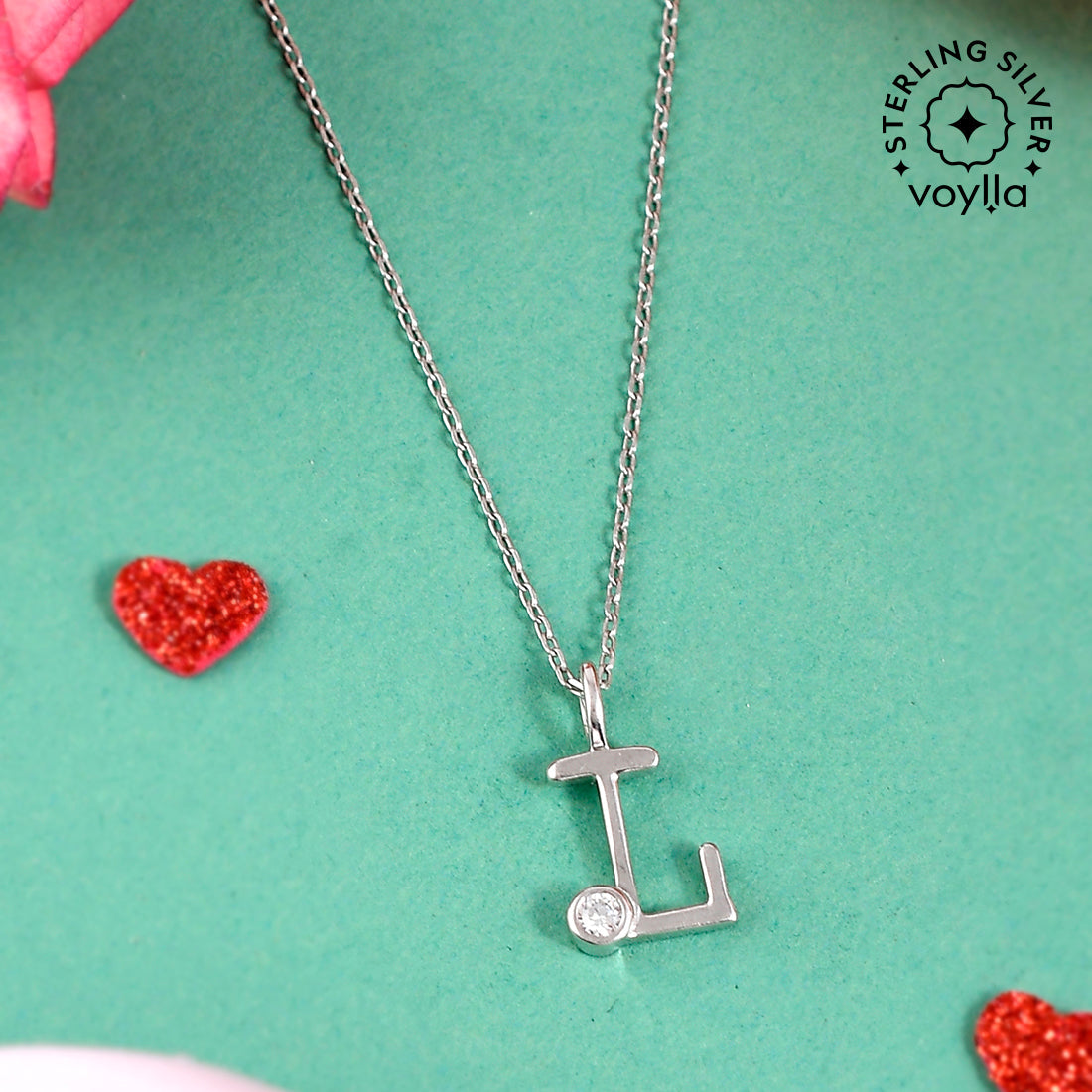 Sterling Silver Alphabet L Round Cut CZ Pendant