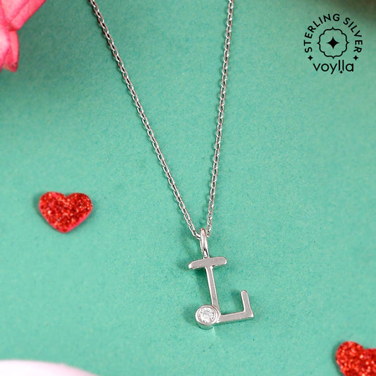 Sterling Silver Alphabet L Round Cut CZ Pendant