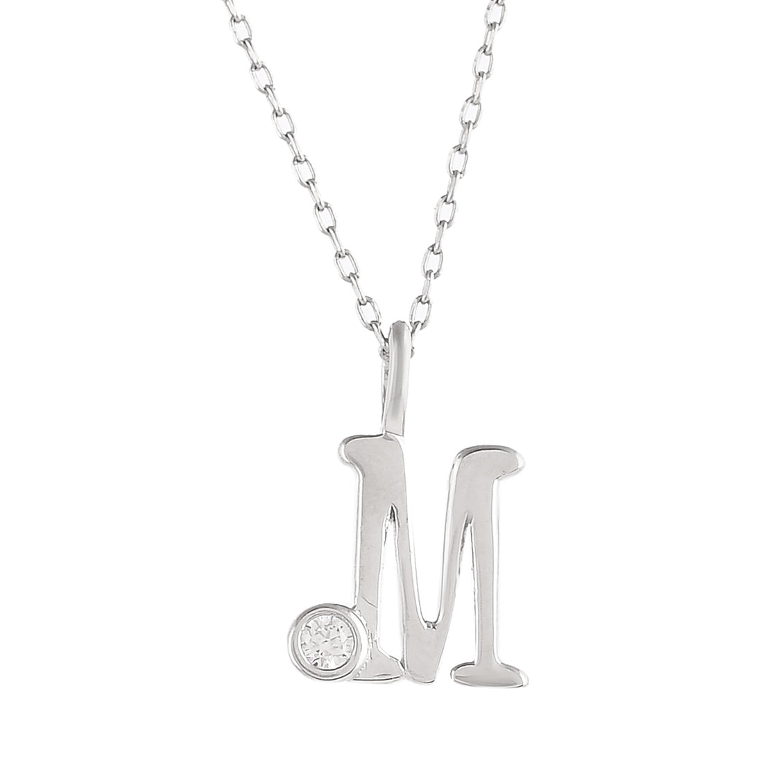 Sterling Silver Alphabet M Round Cut CZ Pendant