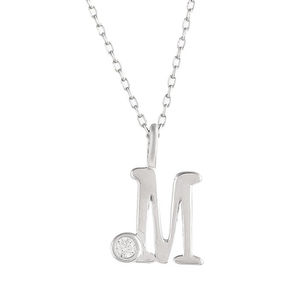 Sterling Silver Alphabet M Round Cut CZ Pendant