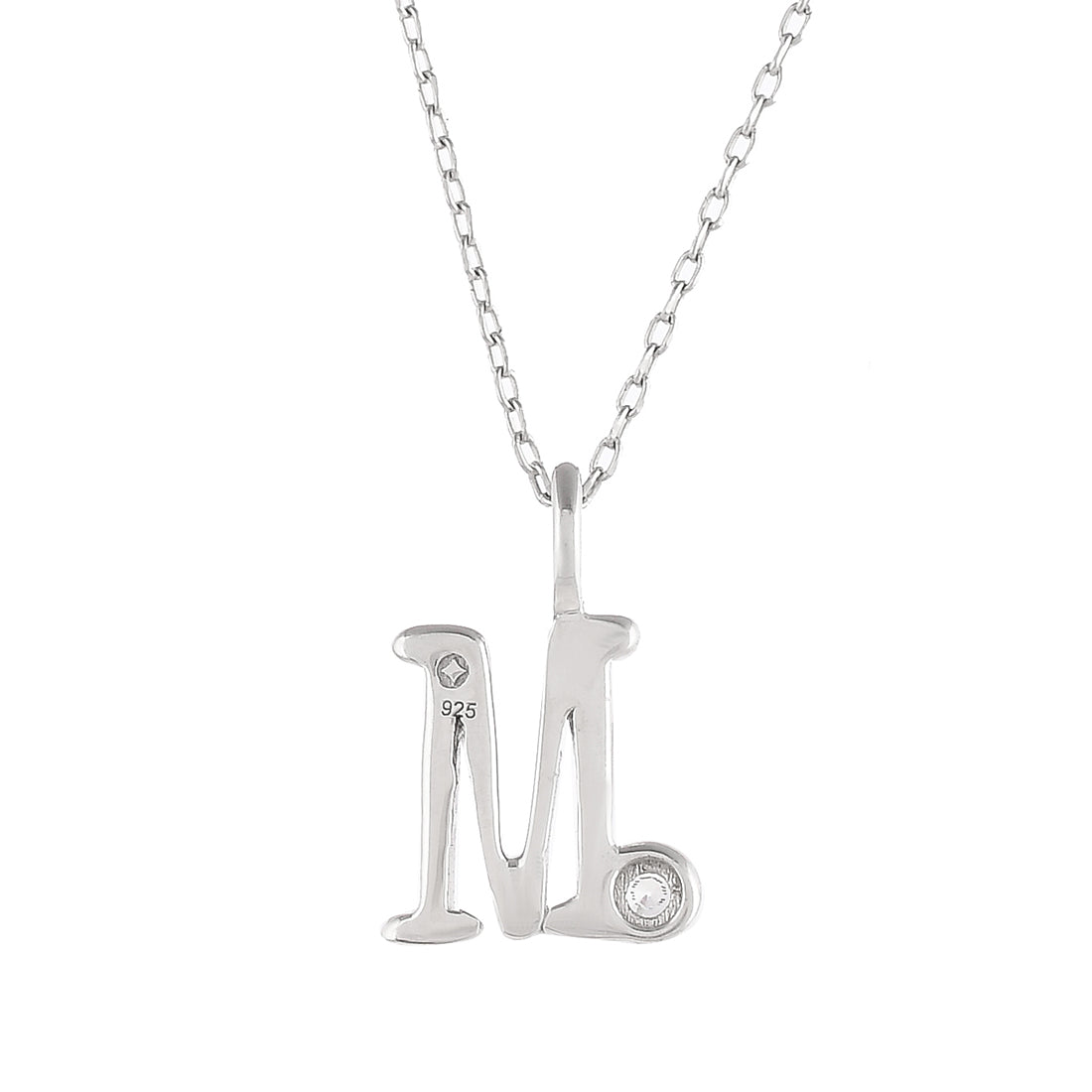 Sterling Silver Alphabet M Round Cut CZ Pendant