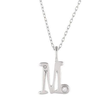 Sterling Silver Alphabet M Round Cut CZ Pendant