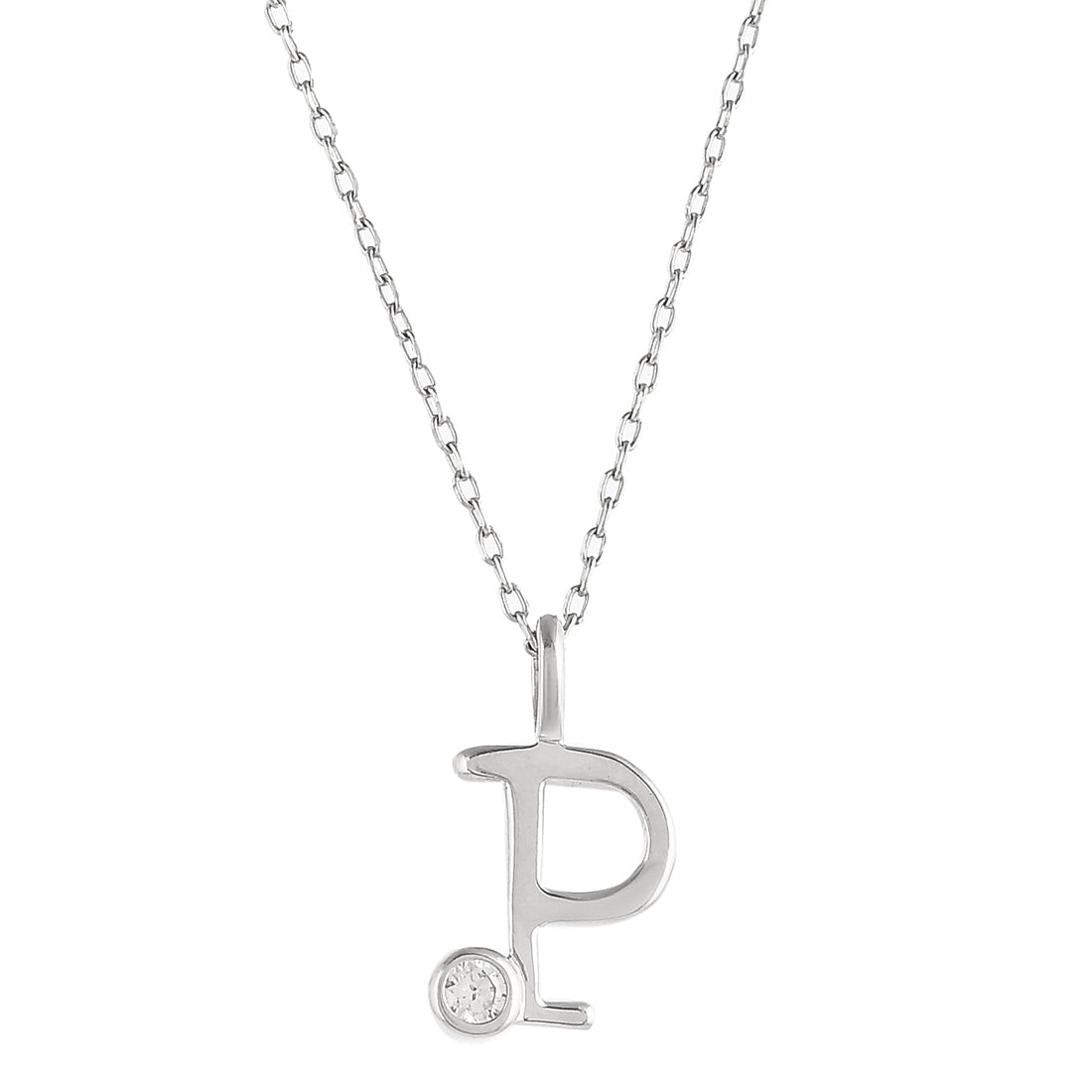 Sterling Silver Alphabet P Round Cut CZ Pendant