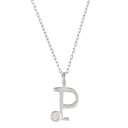 Sterling Silver Alphabet P Round Cut CZ Pendant