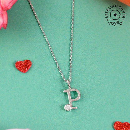 Sterling Silver Alphabet P Round Cut CZ Pendant