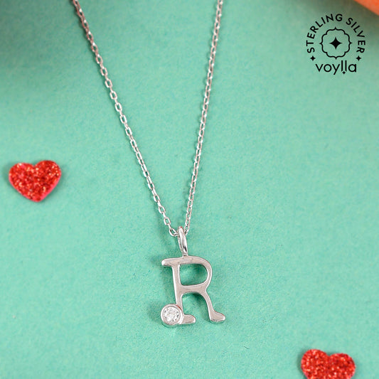 Sterling Silver Alphabet R Round Cut CZ Pendant