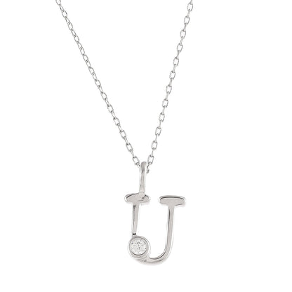 Sterling Silver Alphabet U Round Cut CZ Pendant