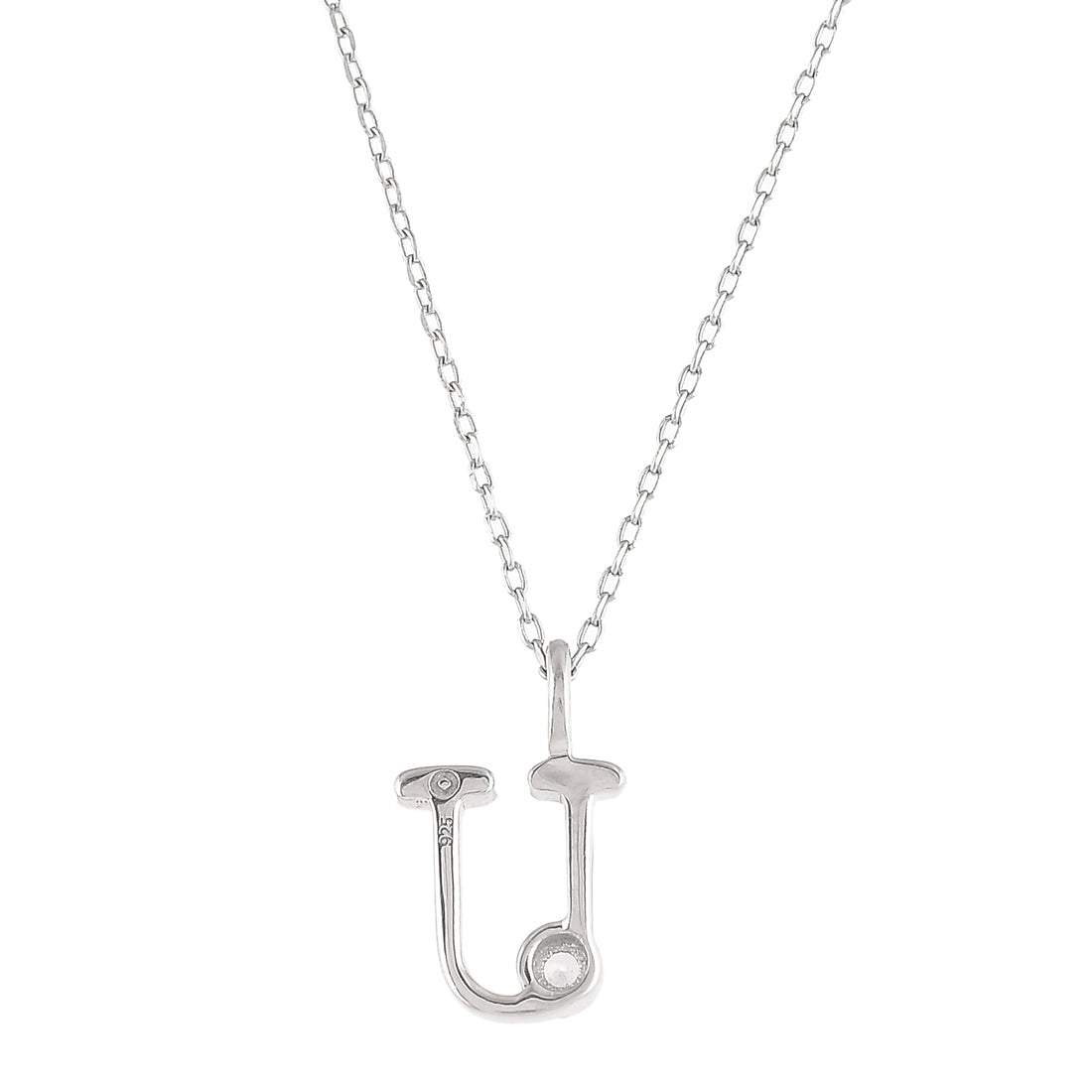 Sterling Silver Alphabet U Round Cut CZ Pendant